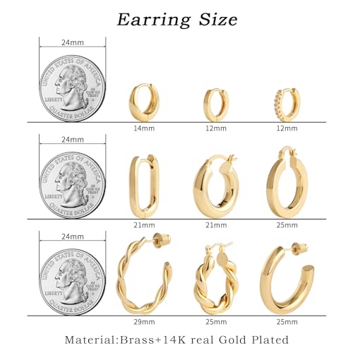 Gold Hoop Earrings Set 14k Gold Plated Huggie Earrings Hypoallergenic Chunky Twisted Thick Jewelry for Multiple Piercing Christmas Gift for Women2