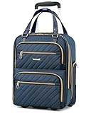 LUGGEX Underseat Carry On Luggage with Wheels, Stylish Lightweight Under Seat Luggage, Soft Sided Personal Item Suitcase for Short Trip (Blue, 16 Inch)