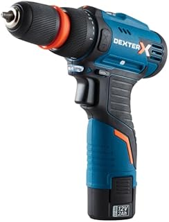 Dexter - Perceuse sans fil 12 V 2 Ah - Couple maximum 25 N.m + 1 batterie 2Ah - Légère et puissante - 2 vitesses - Projecteur LED - Garantie 5 ans