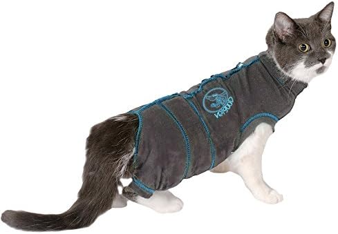 VetGood Two Piece Protective Recovery Suit for Cats - Keep Your Pet from Licking and Scratching at Their Wounds or Bandages So They Can Heal Quicker (Small)