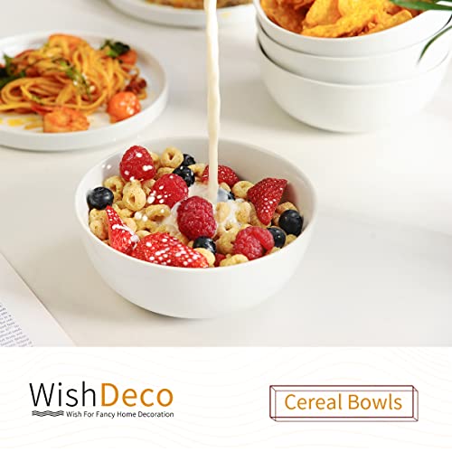 Wishdeco Cereal Bowls Set Of 4, Ceramic Soup Bowls, 20 Ounce Breakfast Bowls, 6" White Bowls For Dessert, Oatmeal, Pasta, Noodle, Salad, Rice, Microwave & Dishwasher Safe #TOP1