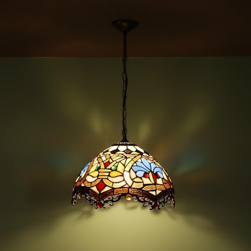 BARCELONA LED Suspension Plafond Style Tiffany avec Abat-jour en Verre Coloré Multicolore, Design Vintage Industriel et Classique, Luminaire Décoratif...