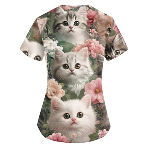OIOLOYJM Printed Scrub Tops Women V Neck Short Sleeve Plus Size Scrubs for Womens Nursing Uniforms Shirts with Pockets