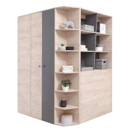 Lomadox Jugendzimmer Kinderzimmer Schrank Kleiderschrank, begehbar, 135cm in Eiche mit anthrazit