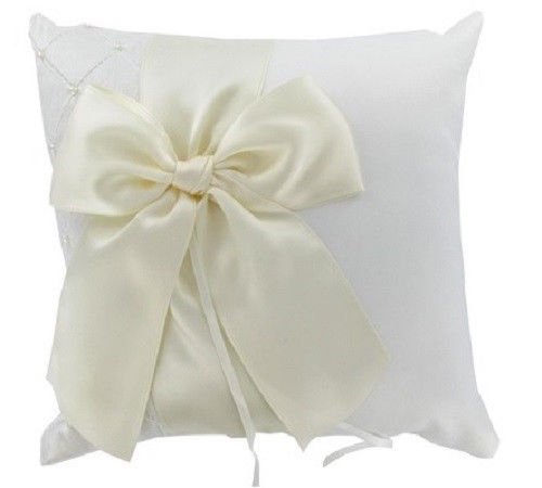 Studio His & Hers Ivory Quilted Satin with Pearls Ring Bearer Pillow Wedding