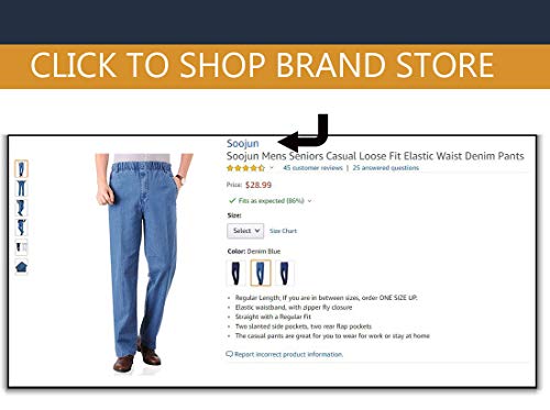 Soojun Mens Casual Loose Fit Elastic Waist Denim Pants, Denim Blue, 40W x 32L - Thumbnail 5