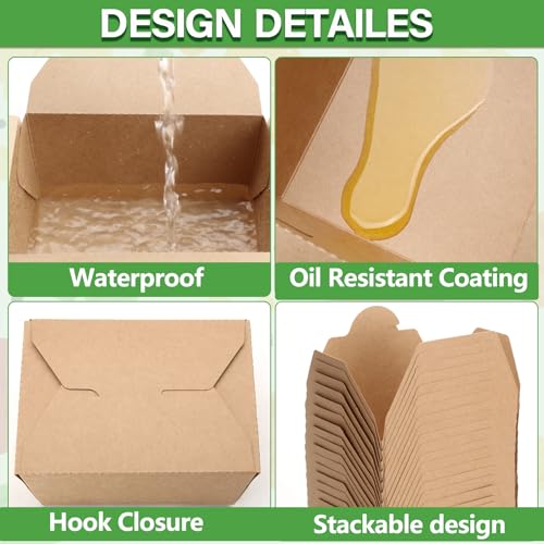 image for PULOSPACK 50 Pack 30 oz Kraft Brown Paper Take Out Food Boxes – Leak