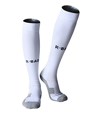 Matari Mens Sports Athletic Compression Football Soccer Socks Over Knee High Team Socks (one size, White)2