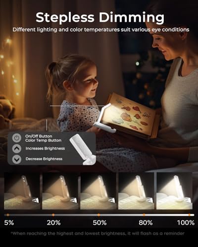 Image of Reading Light,Foldable Book Light,3 Color & Stepless Dimming Book Light for Reading at Night,700mAh Battery for Long-Lasting,Ultra Lightweight and Pocket-Sized for Book Lovers Gifts (White)