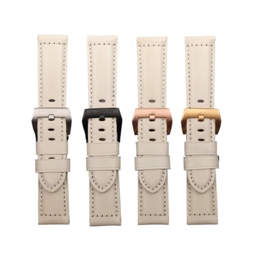 Bracelet de montre beige 22mm 24mm cuir véritable interchangeable - 2