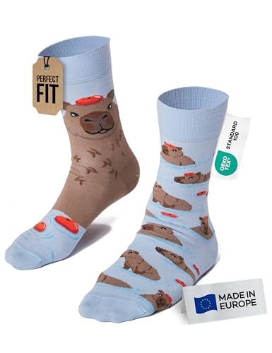 Many Mornings Lustige Ungleiche Socken Unisex Capybara Wasserschwein Design Größe 39-42 Bequeme Baumwollsocken Geschenkidee