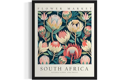 South Africa, King Protea Art Print Poster, Flower Market Wall Art, Floral Artwork Decor for Bedroom, Kitchen, Bathroom, Livingroom Decoration 52 (South Africa, King Protea, 14"L x 11"W, Unframed)