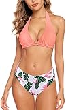 Aidotop Damen Bikini Set Triangel Badeanzug Strand Ties Zweiteiliger Bademode Bikinihose（Orange Leaf,M