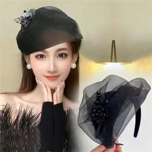 Velo para graduación y cenas de gala diadema roja con tocado de malla elegante 2