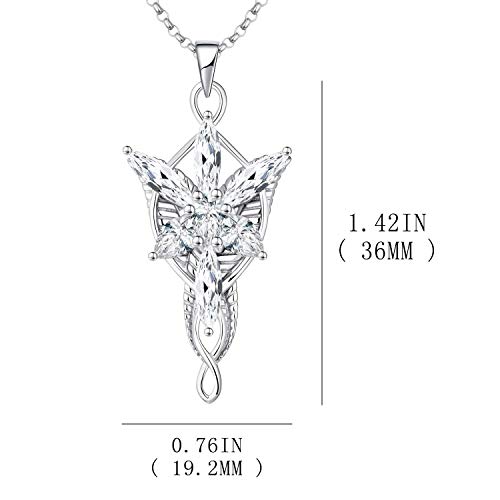 JO WISDOM Arwen Evenstar Necklace,925 Sterling Silver Lord of The Ring Hobbit Pendant Necklace with 5A Cubic Zirconia,Elvish Jewelry for Women3