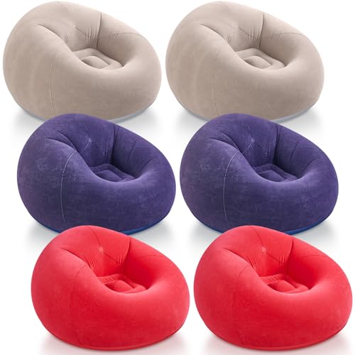 Image of Realspring Inflatable Bean Bag Chairs Outdoor Blow up Camping Chairs Inflatable Lazy Sofa Folding Portable Bean Bag Loungers Couch for Movie Night(Coffee,Blue,Red,6 Pcs)