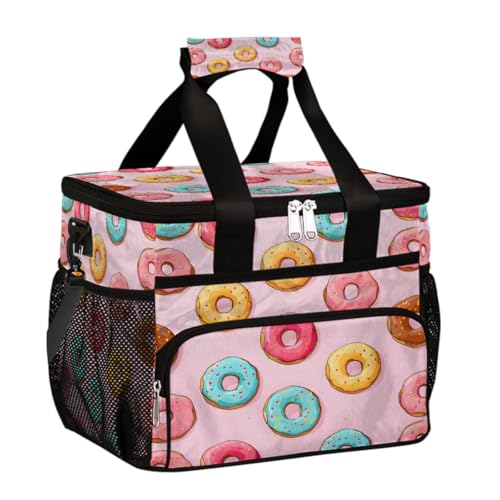 Mexpekil Lonchera térmica reutilizable a prueba de fugas con forma de dona colorida para picnic para mujeres y hombres, trabajo, camping, playa, oficina, 24 latas de 15 litros