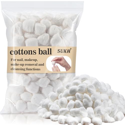 Sukh 250PCS Cotton Balls - Cotton Ball Absorbent Bulk for Face Small White Pure Cotton for Nail Polish Remover Mini Makeup Remover Real Soft for Facial Ears