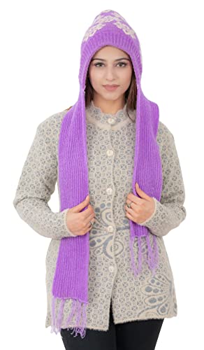 AMOLDO Gorro de lana suave de punto para mujer con silenciador de lana, gorro de piel con silenciador, Morado, talla �nica