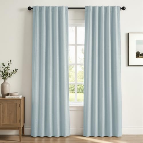 MIULEE Linen Textured 100% Blackout Curtains Drapes White Backing 96" Long by MIULEE - Used condition - US$42.74