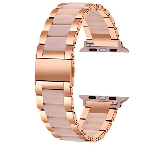 Juntan Sport Replacement Band Compatible for Apple Watch 38mm 40mm Stainless Steel Light Resin Watch Band Smart Watch Strap Women Men Compatible for iWatch SE Series 6 5 4 3 2 1 Rose Gold Metal Pink