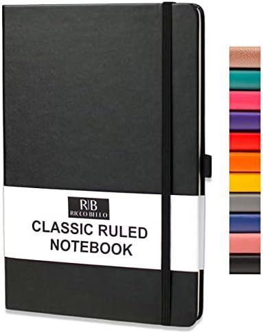 RICCO BELLO Classic Notebook, 192 Pages, Hardcover - 5.7 x 8.4-Inch, Line Ruled Pages (Black)