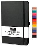 RICCO BELLO Classic Notebook, 192 Pages, Hardcover - 5.7 x 8.4-Inch, Line Ruled Pages (Black)
