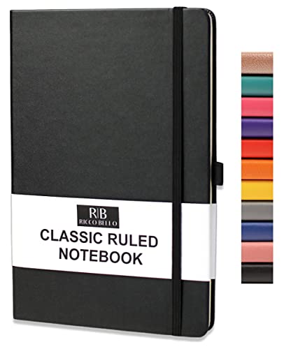 Ricco Bello Classic Notebook, 192 Pages, Hardcover - 5.7 X 8.4-Inch, Line Ruled Pages (Black) #TOP2