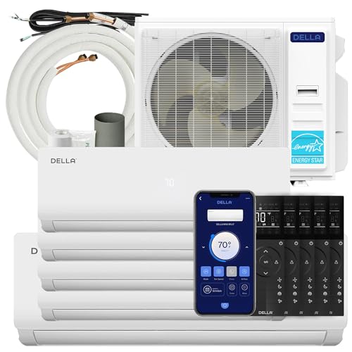 Della 45K BTU ODU Multi Zone AC Five 5 Zone (9K 9K 9K 9K 18K) Mini Split 19 SEER2 208-230V Cools Up to 2600 Sq.Ft, Works with Alexa and Wifi,Energy Efficient, Pre-Charged Heat Pump,16ft Kits