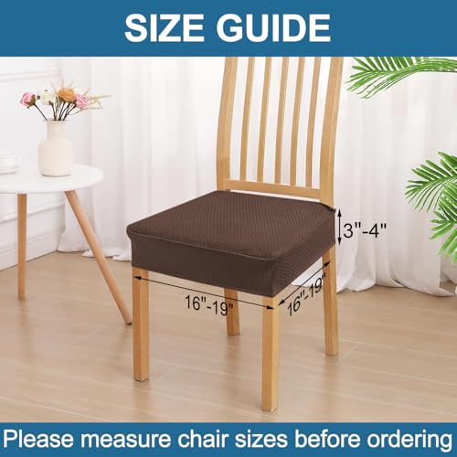 Image of Smiry Waterproof Seat Covers for Dining Room Chairs, No Rear Covers | Stretch Jacquard Removable Washable Chair Seat Slipcovers Protector, Set of 4, Light Chocolate