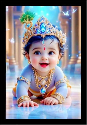 Image of DIVARTH Baby Krishna Picture for Pregnant Women (With Frame) Spiritual Kanha Ji Wood Wall Poster for Home Temple Decor, Framed Art Gift for Room Decoration 10x13 (Black)
