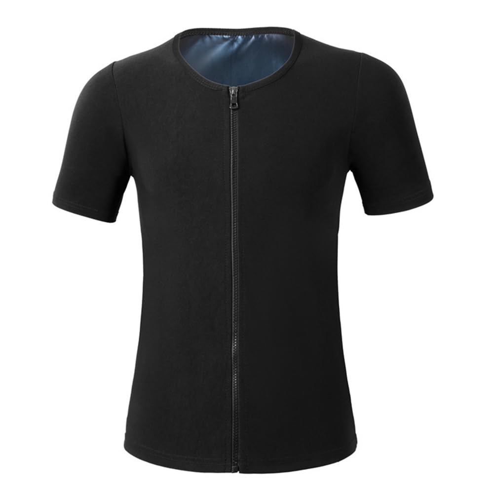 Maglia Sauna Uomo Tuta Sauna Dimagrante,Maglietta Sauna Compressione con Cerniera,Fitness T-Shirt Manica Corta Camicia Sauna Panciera Snellente Allenamento Palestra Fitness Sudorazione Body Shaper