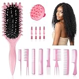 Curl Defining Brush Combo Set Styling Tools for All Hair Types, Includes Scalp Massager, 8-Piece Set, 4 Styling Clips