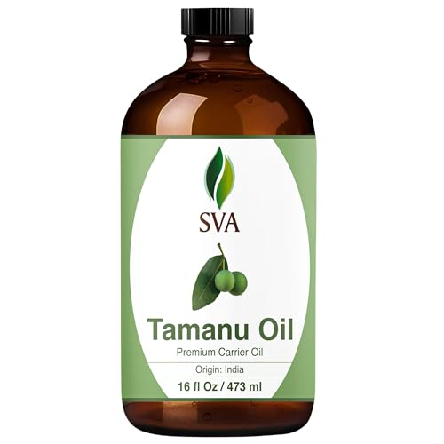 Image of SVA Tamanu Carrier Oil, Huge Glass Bottle, Large Size, 16 Fl Oz (473 ml) | Tamanu Oil for Face Care, Skin Care, Facial Oil, Hair Care, Scalp Massage, Body Massage, Dilution & DIY Beauty Blends