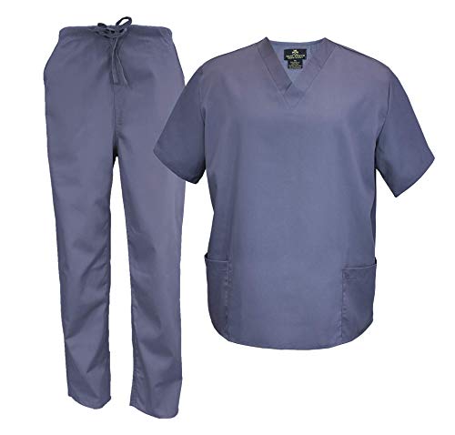 M&M Scrubs Men's Scrub Set Medical Scrub Tops and Pants (XXX-Large, Pewter Charcoal)