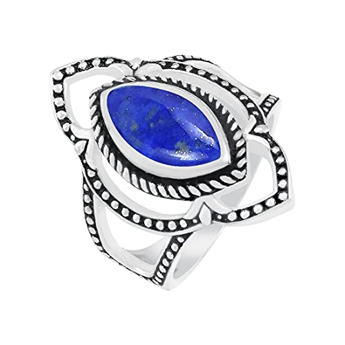 Marquise Shaped Natural Gemstone Solitaire Statement Rings for Women - 925 Silver Overlay Birthstone Ring Jewelry Gifts for Mom Wife Sister