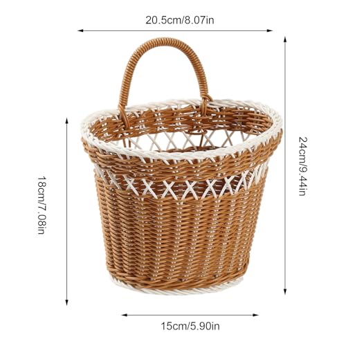 Cesta de pared colgante de mimbre artificial para decorar y organizar 5
