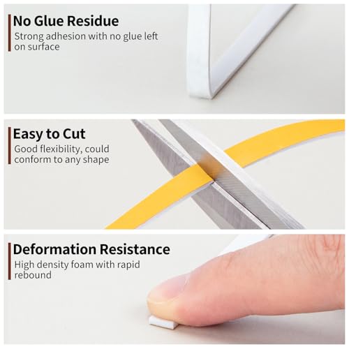 Image of Yotache White Thin Weather Stripping 1 /4 inch x1 /16, Total 65 Ft