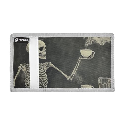 Skull Hotdrink Blackwhite Kids Wallet for Boys Girls Trifold Outdoor Sport Wallets for Youth Teen Children Wallet with Zippered Coin Pockets Card Holders Front Pocket Wallets with Magic Sticker