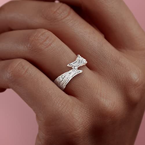 TIGRADE Antique Stainless Steel Ring Feather Angel Wing Cast Black Silver Band Size 4.5-14.5