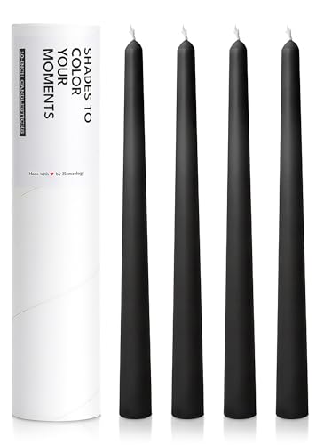 Homeology 10 Classic Taper Candles Black 4-Pack 7-8 Hours Long Burning Unscented Tall Candlesticks