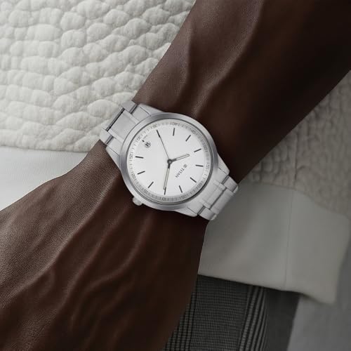 Image of Titan Minimalist Timeless Style Quartz Analog with Date Beige Dial Silver Metal Strap Watch for Men - NP1806SM03
