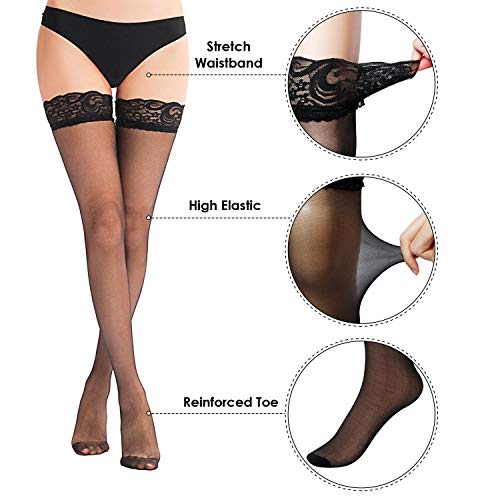 Boao 6 Pairs Women Thigh High Stockings Silicone Lace Top Pantyhose for Women, Multicolored4