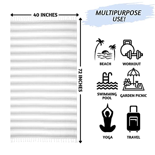 Folkulture Beach Towels With Travel Bag 40 X 72, Beach Blanket For Holidays Or Extra Large Beach Towel, 100% Cotton Sand Free Turkish Beach Towel For Adults, Lightweight And Oversized, Gray #TOP3