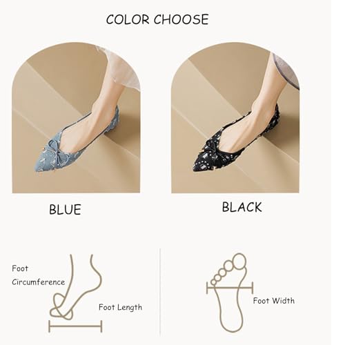 Women's Stylish Suede Denim Ballet Flats,Comfortable Pointed Toe Bow Slip-On Dress Shoes for Work As Loafers.4