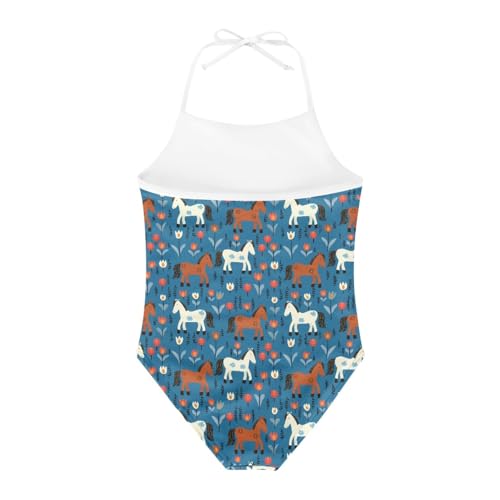 Image of KiuLoam Orange Pink Tropical Leaf Girls One Piece Swimsuit Quick Dry Beach Swim Bathing Suit for 3-8 Years Little Girls