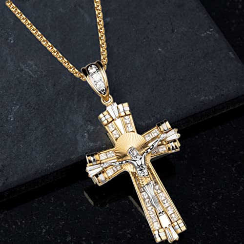 Exquisite Fashion Gold Cross Necklace Charm Luxury Set Zircon Crystal Jesus Cross Pendant Religious Jewelry Party Accessories 1Pcs3