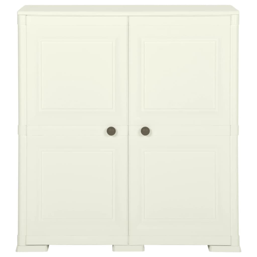 Kunststoffschrank 79x43x85,5 cm Aufbewahrungsschrank mit 2 Türen Holzoptik Vanille Mehrzweckschrank für Haushalt Büro und Abstellraum Belastbarkeit 30kg pro Boden