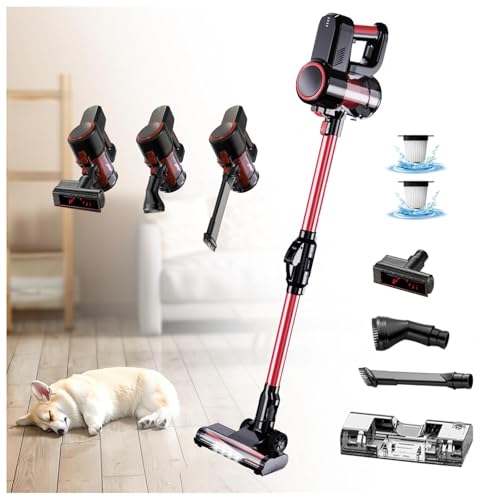 LRF-yxkj Aspiradora Fregona Sin Cable 5 in 1 Menor Ruido,Luces LED,Depósito 200 Ml, Aspiradora Escoba Aspirador Escoba Sin Cable para Mascotas/Alfombras/Coche/Suelos Duros/Cama