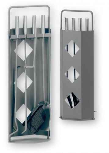 5-częściowy zestaw przyborów kominkowych, 230 x 140 x 660 mm (szer. x gł. x wys.), sztućce i stojak lakierowany na szaro, uchwyty ze stali nierdzewnej